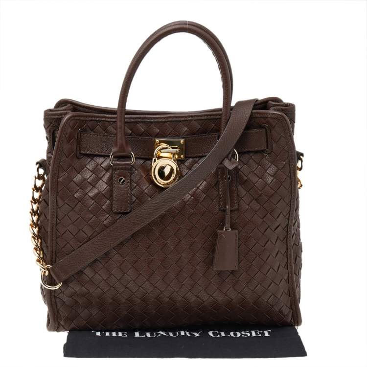 Pre Owned MICHAEL Michael Kors Brown Woven Leather Hamilton Tote