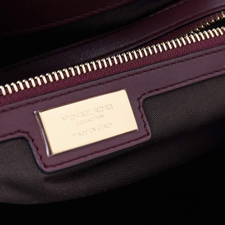 Pre Owned Michael Kors Burgundy Leather And Python Embossed Leather Bancroft Satchel