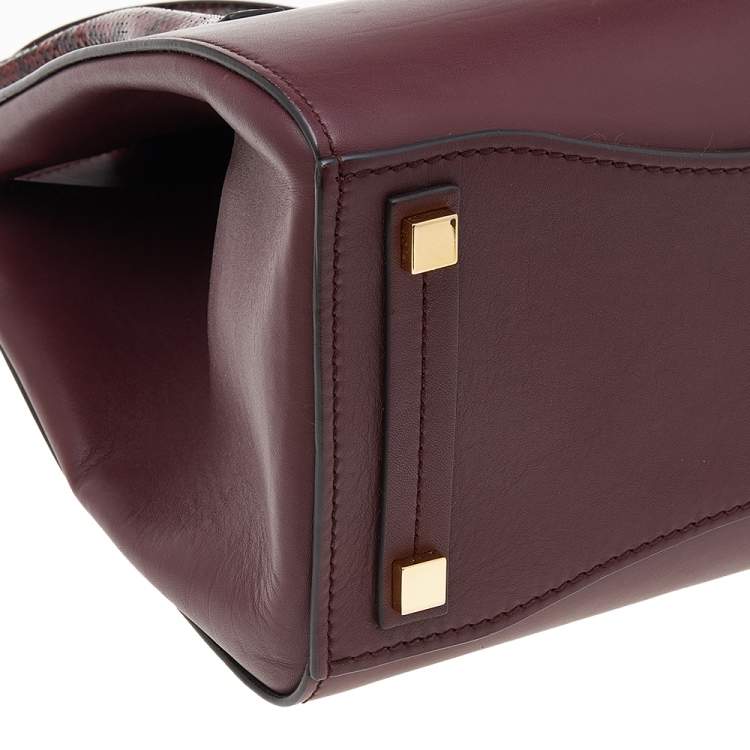 Pre Owned Michael Kors Burgundy Leather And Python Embossed Leather Bancroft Satchel