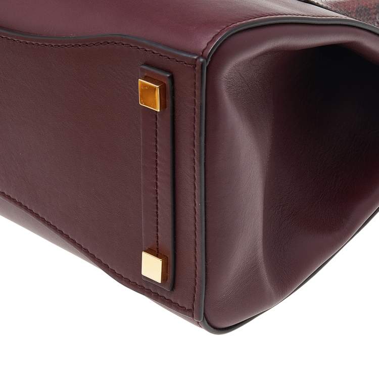 Pre Owned Michael Kors Burgundy Leather And Python Embossed Leather Bancroft Satchel