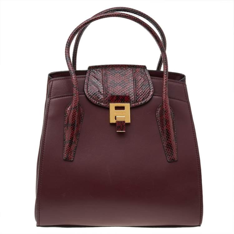 Michael Kors Burgundy Leather And Python Embossed Leather Bancroft Satchel Michael Kors TLC