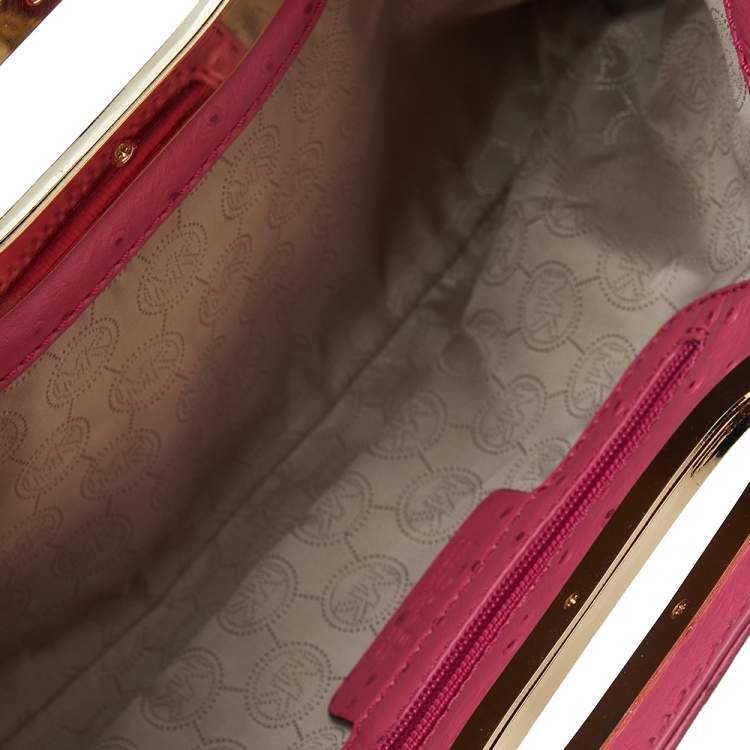 Pre Owned MICHAEL Michael Kors Pink Ostrich Embossed Leather Berkley Clutch