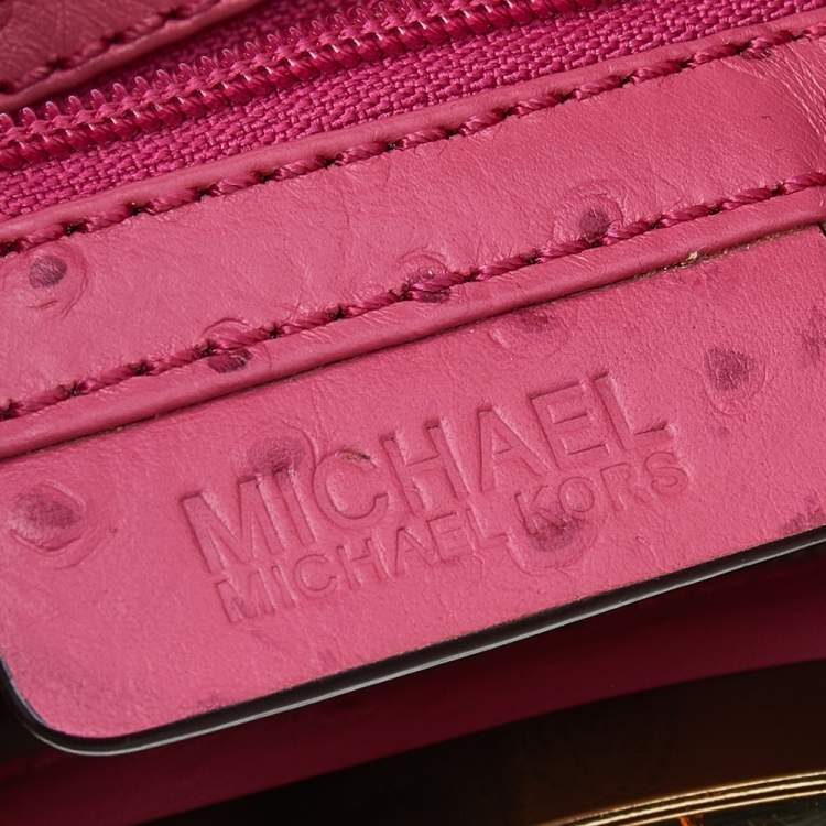 Pre Owned MICHAEL Michael Kors Pink Ostrich Embossed Leather Berkley Clutch