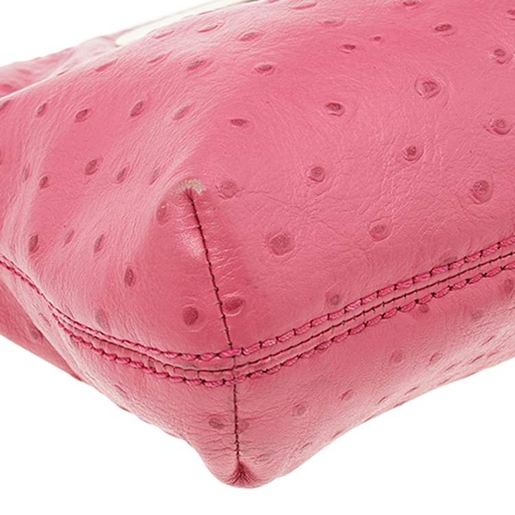 Pre Owned MICHAEL Michael Kors Pink Ostrich Embossed Leather Berkley Clutch