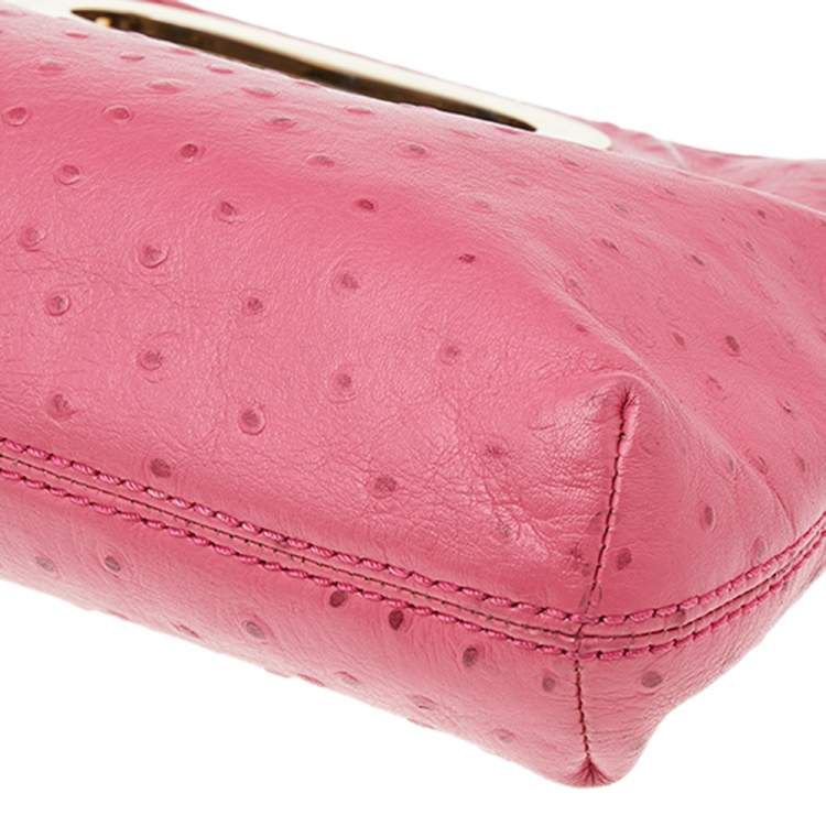 Pre Owned MICHAEL Michael Kors Pink Ostrich Embossed Leather Berkley Clutch
