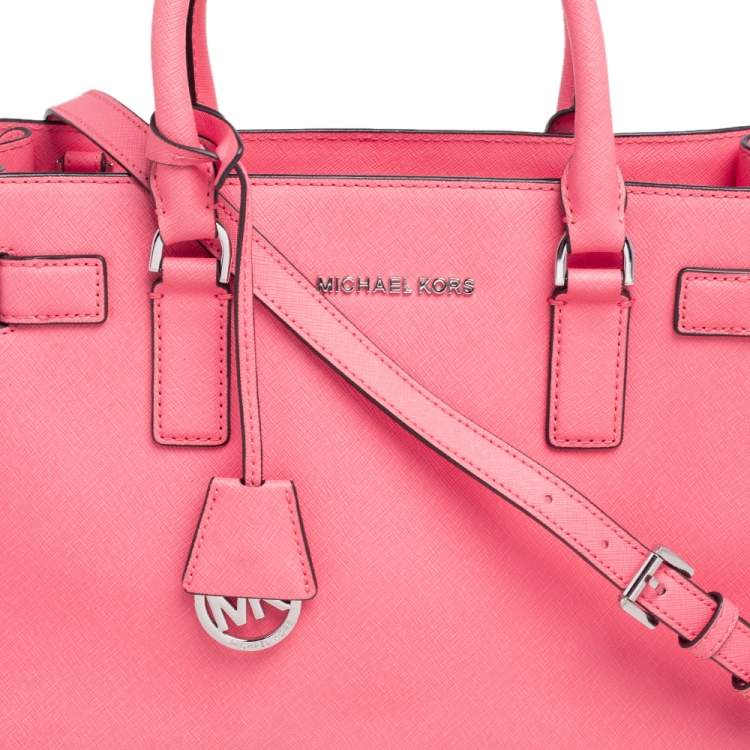 Pre Owned MICHAEL Michael Kors Neon Pink Saffiano Leather Dillon Tote
