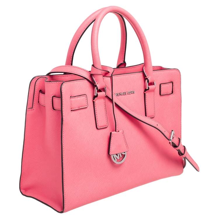 Pre Owned MICHAEL Michael Kors Neon Pink Saffiano Leather Dillon Tote