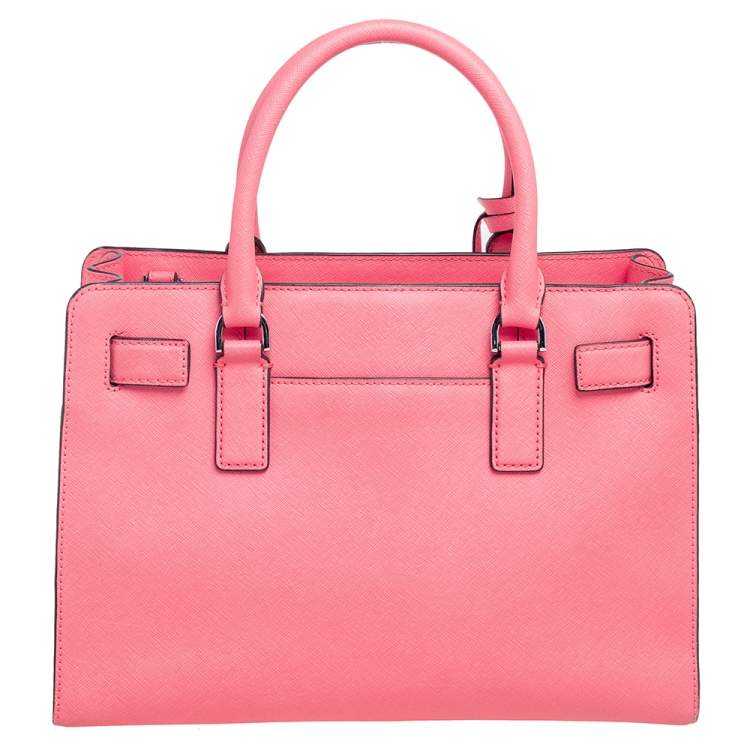 Pre Owned MICHAEL Michael Kors Neon Pink Saffiano Leather Dillon Tote