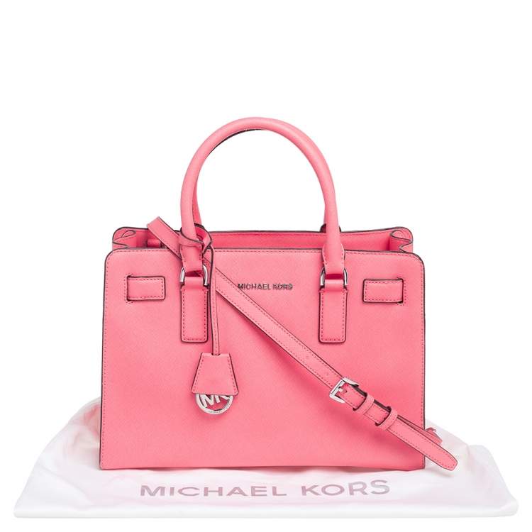 Pre Owned MICHAEL Michael Kors Neon Pink Saffiano Leather Dillon Tote