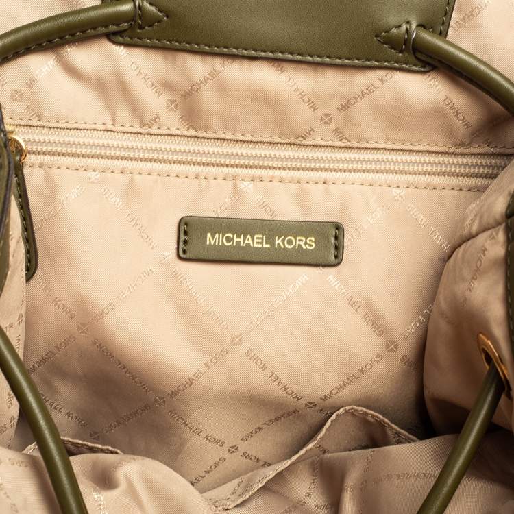 Pre Owned Michael Kors Military Green Nylon and Leather Medium Cargo Abbey Backpack