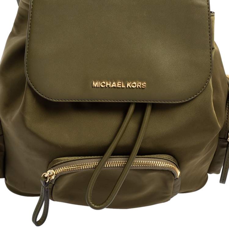 Pre Owned Michael Kors Military Green Nylon and Leather Medium Cargo Abbey Backpack
