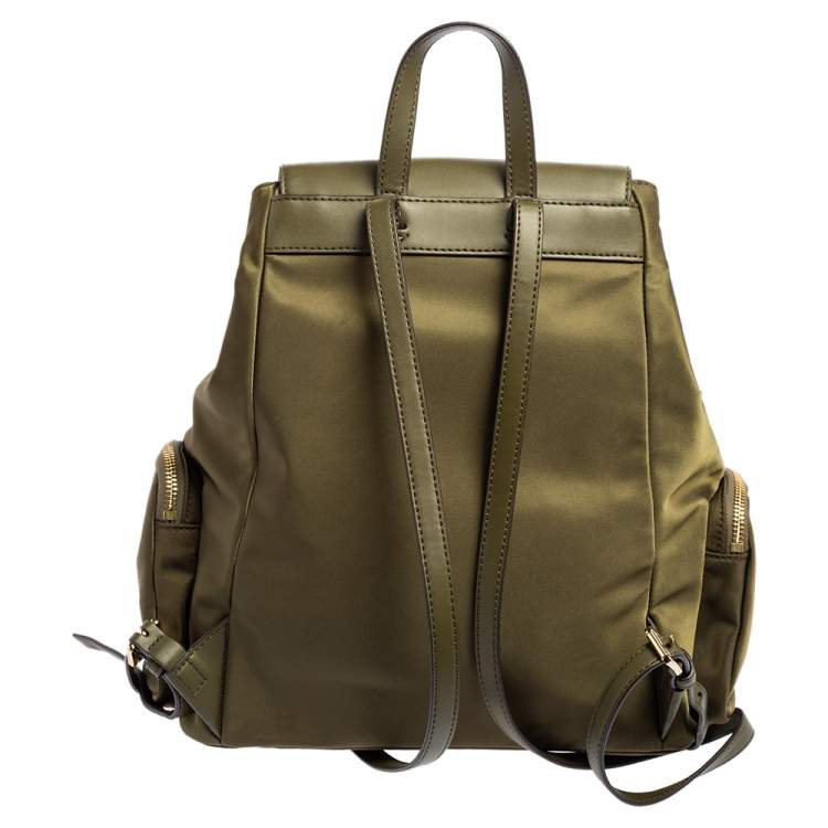 Pre Owned Michael Kors Military Green Nylon and Leather Medium Cargo Abbey Backpack