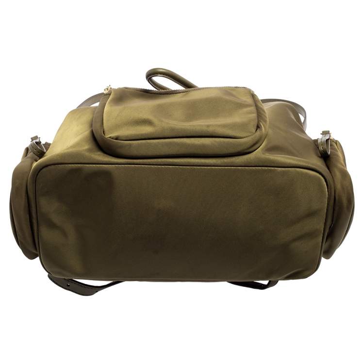 Pre Owned Michael Kors Military Green Nylon and Leather Medium Cargo Abbey Backpack