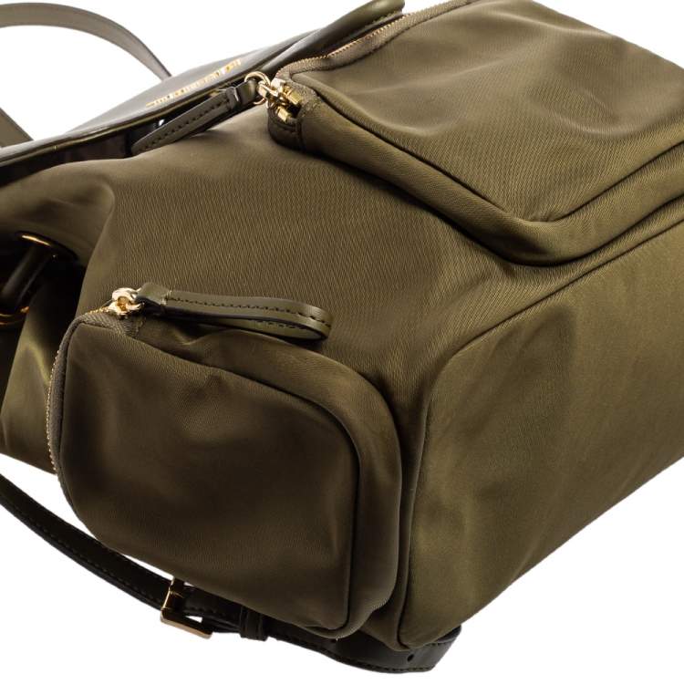 Pre Owned Michael Kors Military Green Nylon and Leather Medium Cargo Abbey Backpack
