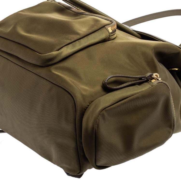 Pre Owned Michael Kors Military Green Nylon and Leather Medium Cargo Abbey Backpack