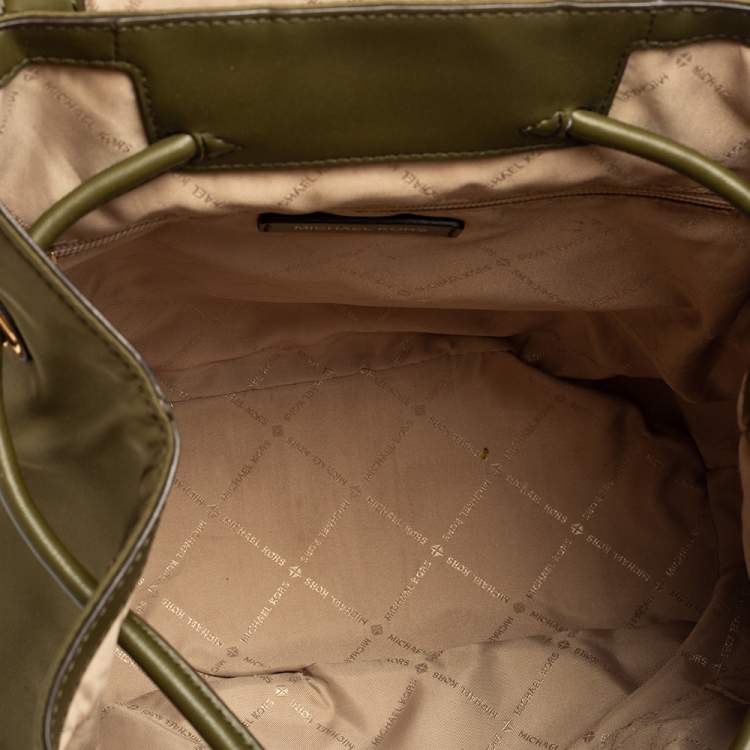 Pre Owned Michael Kors Military Green Nylon and Leather Medium Cargo Abbey Backpack