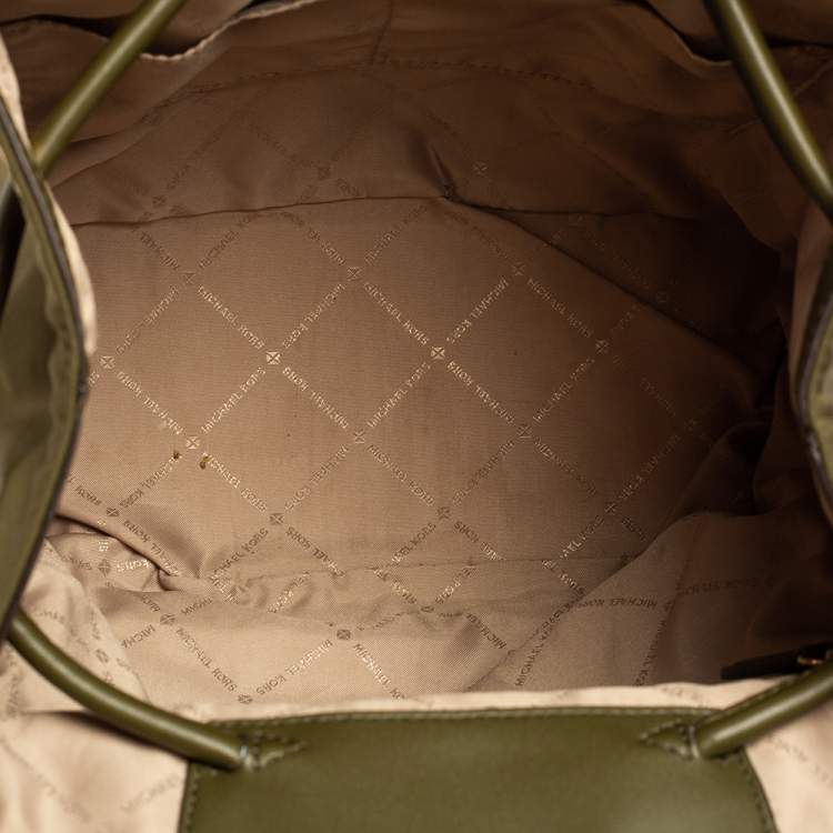 Pre Owned Michael Kors Military Green Nylon and Leather Medium Cargo Abbey Backpack