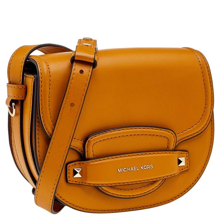 Pre Owned Michael Kors Mustard Leather Small Cary Saddle Bag