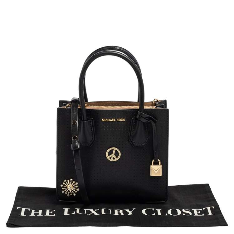 Pre Owned Michael Kors Black Perforated Leather Embellished Mini Mercer Tote