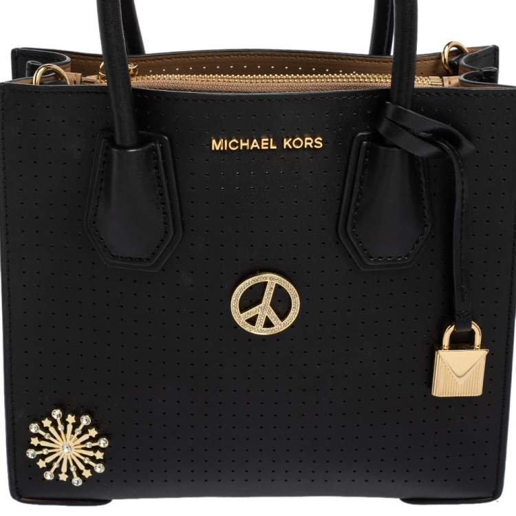 Pre Owned Michael Kors Black Perforated Leather Embellished Mini Mercer Tote