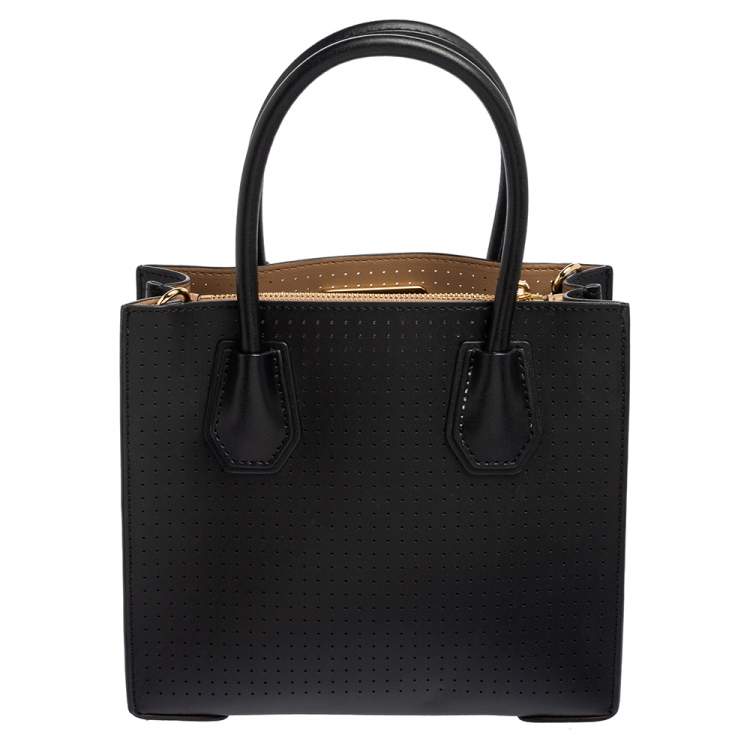 Pre Owned Michael Kors Black Perforated Leather Embellished Mini Mercer Tote