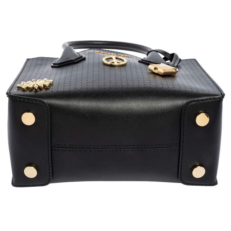Pre Owned Michael Kors Black Perforated Leather Embellished Mini Mercer Tote