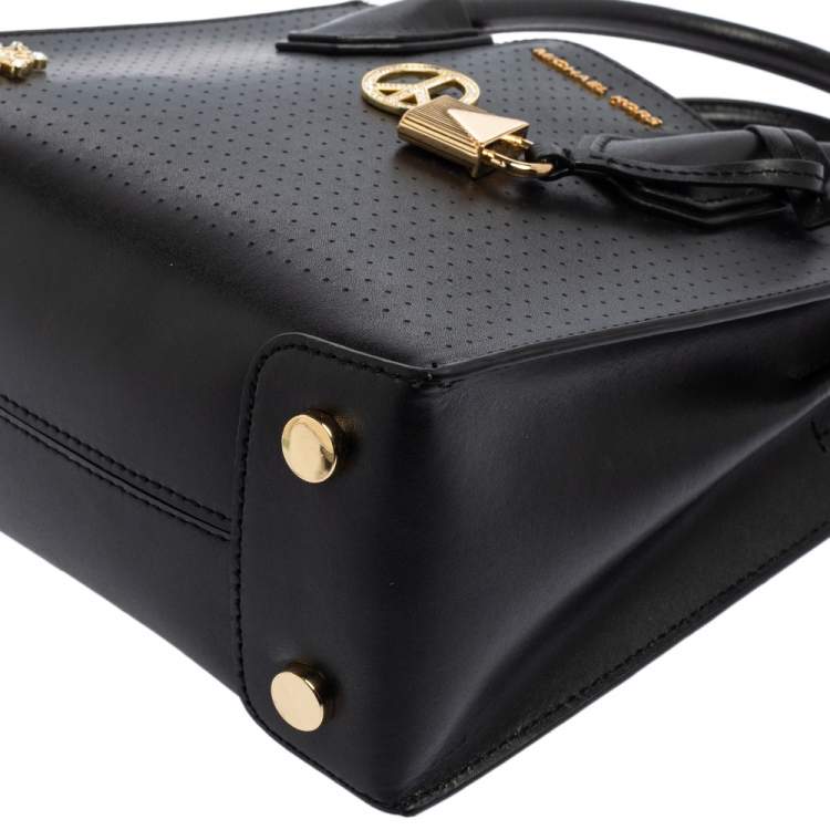 Pre Owned Michael Kors Black Perforated Leather Embellished Mini Mercer Tote