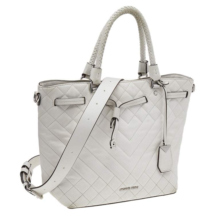 Pre Owned Michael Kors White Quilted Leather Medium Blakely Tote