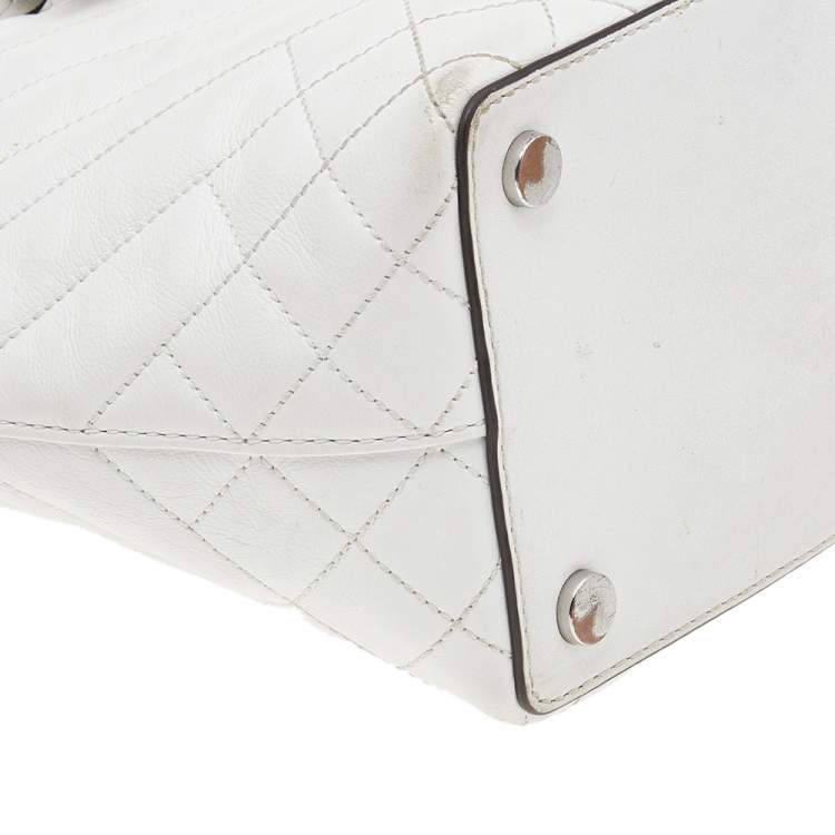 Pre Owned Michael Kors White Quilted Leather Medium Blakely Tote