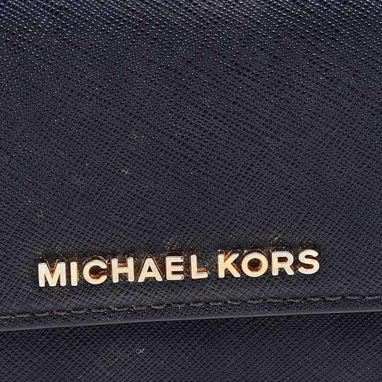 Pre Owned Michael Kors Navy Blue Saffiano Leather Jet Set Travel Flat Wallet