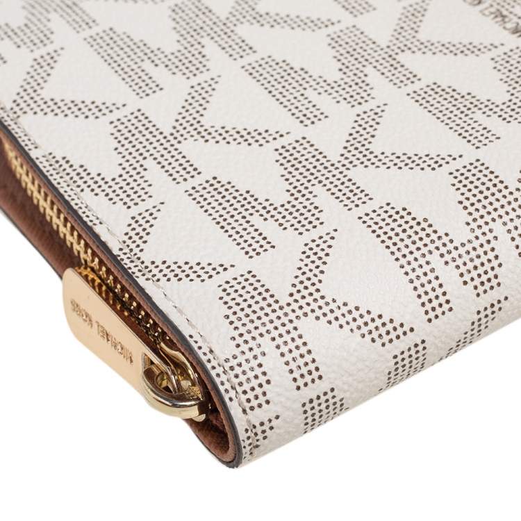 Pre Owned Michael Kors Beige Coated Canvas Hamilton Zip Around Wallet