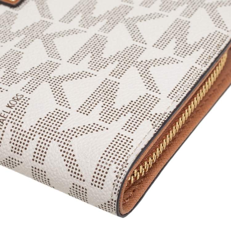 Pre Owned Michael Kors Beige Coated Canvas Hamilton Zip Around Wallet