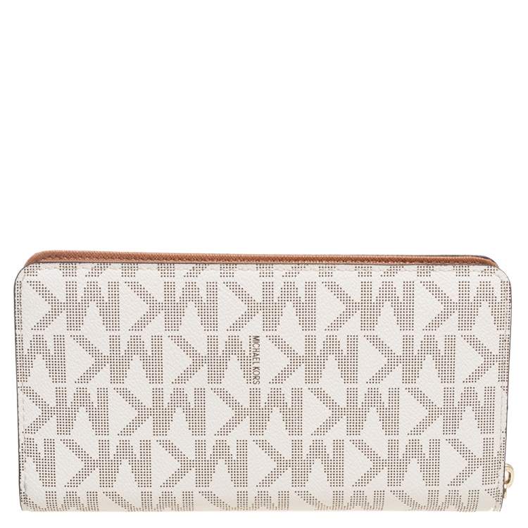 Pre Owned Michael Kors Beige Coated Canvas Hamilton Zip Around Wallet