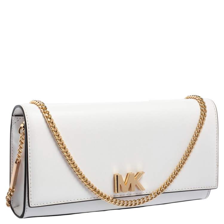 Pre Owned Michael Kors White Leather Mott Chain Clutch