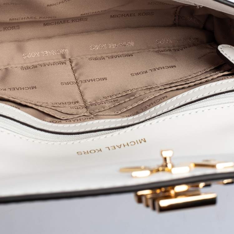 Pre Owned Michael Kors White Leather Mott Chain Clutch