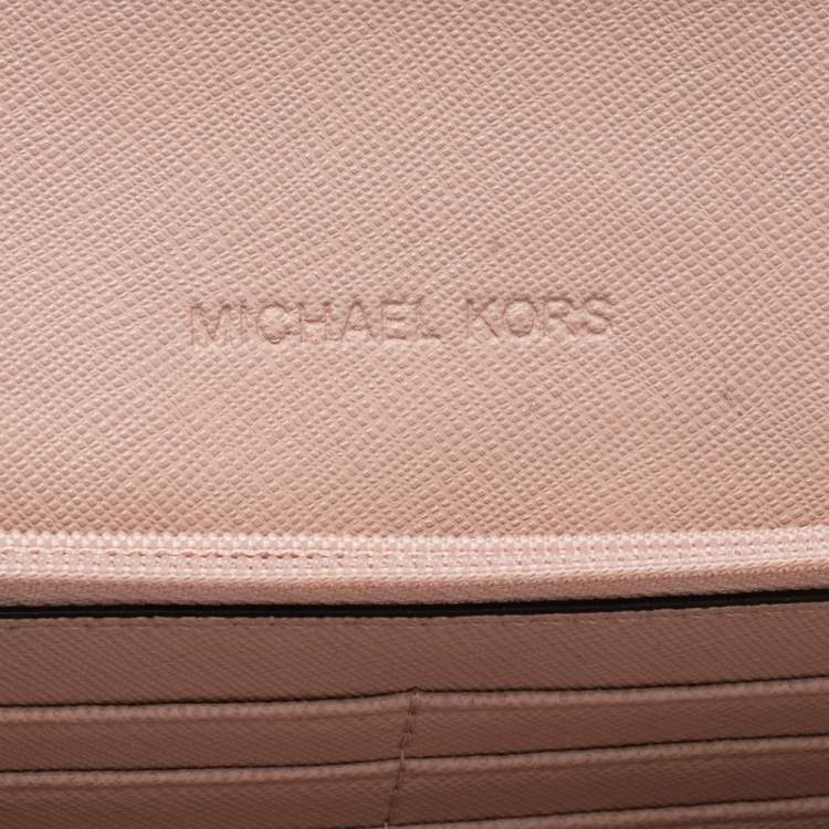 Pre Owned Michael Kors Pink Leather Crystal Embellished Ava Wallet On Chain
