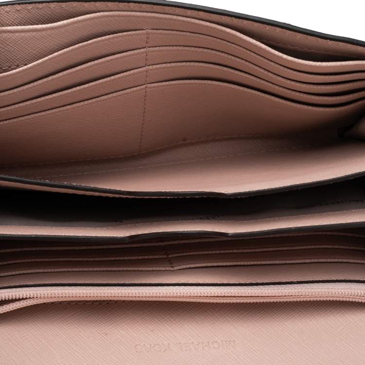 Pre Owned Michael Kors Pink Leather Crystal Embellished Ava Wallet On Chain