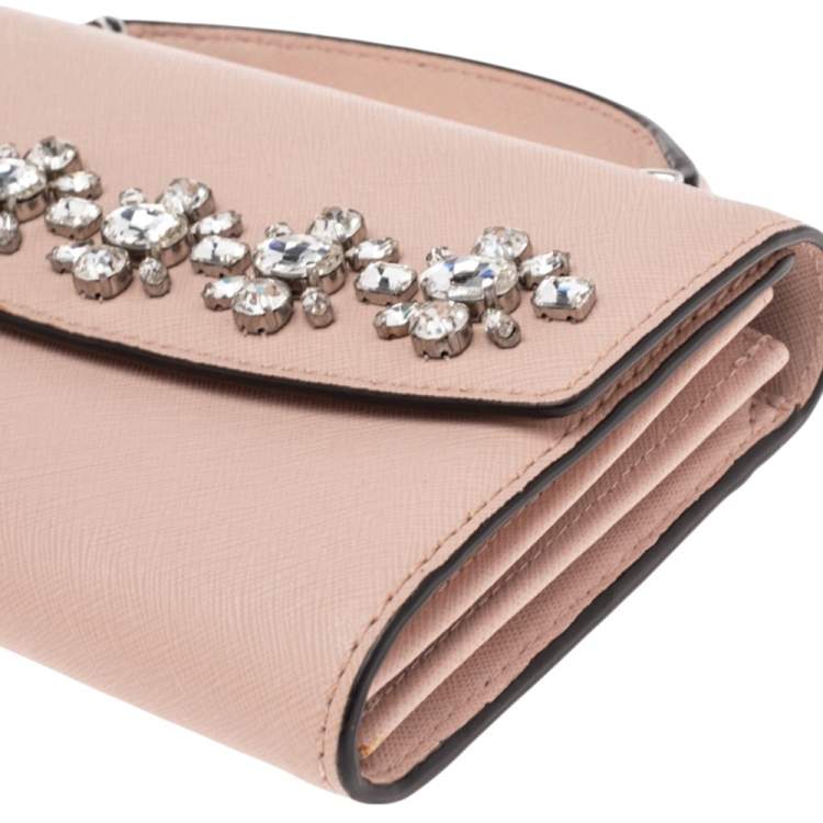 Pre Owned Michael Kors Pink Leather Crystal Embellished Ava Wallet On Chain