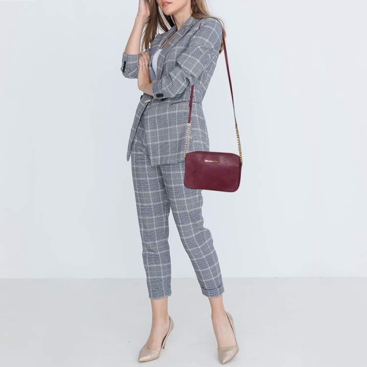 Pre Owned Michael Kors Burgundy Leather Camera Crossbody Bag