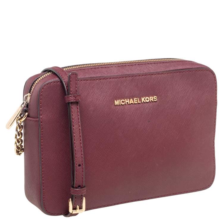 Pre Owned Michael Kors Burgundy Leather Camera Crossbody Bag