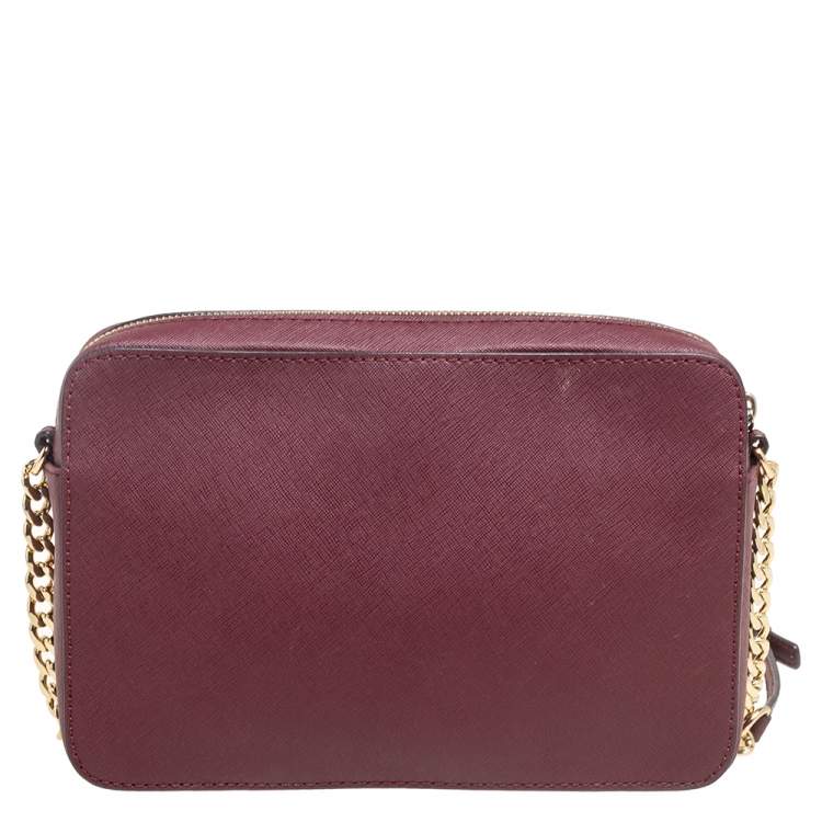 Pre Owned Michael Kors Burgundy Leather Camera Crossbody Bag
