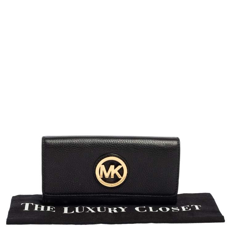 Pre Owned Michael Kors Black Grained Leather Fulton Flap Continental Wallet