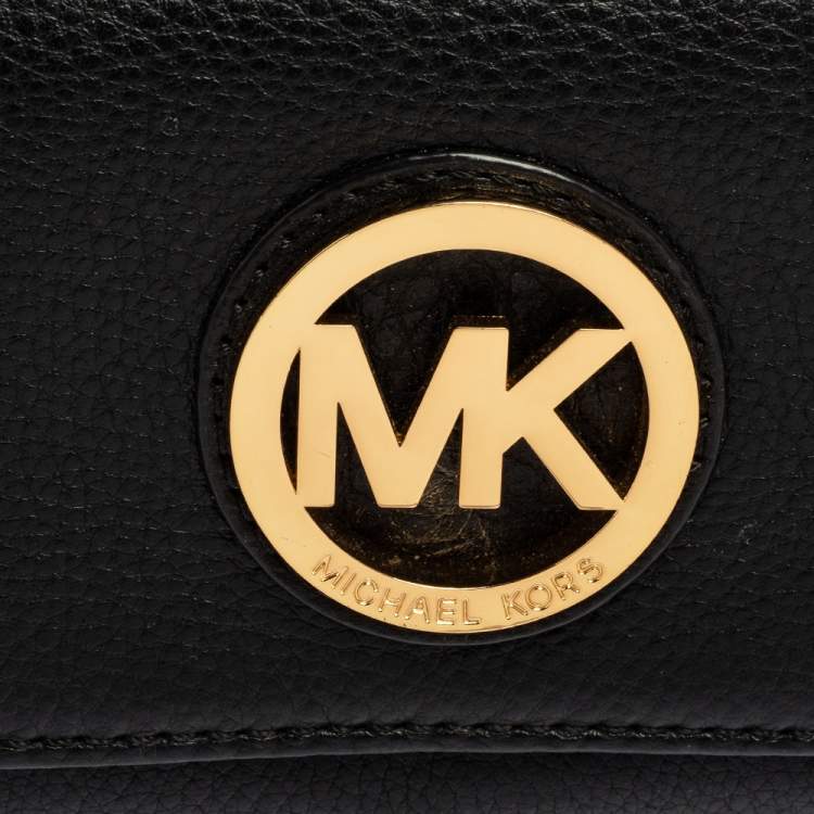 Pre Owned Michael Kors Black Grained Leather Fulton Flap Continental Wallet