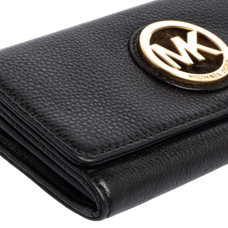 Pre Owned Michael Kors Black Grained Leather Fulton Flap Continental Wallet