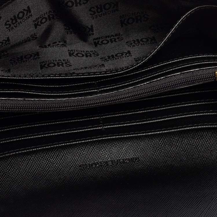 Pre Owned Michael Kors Black Grained Leather Fulton Flap Continental Wallet