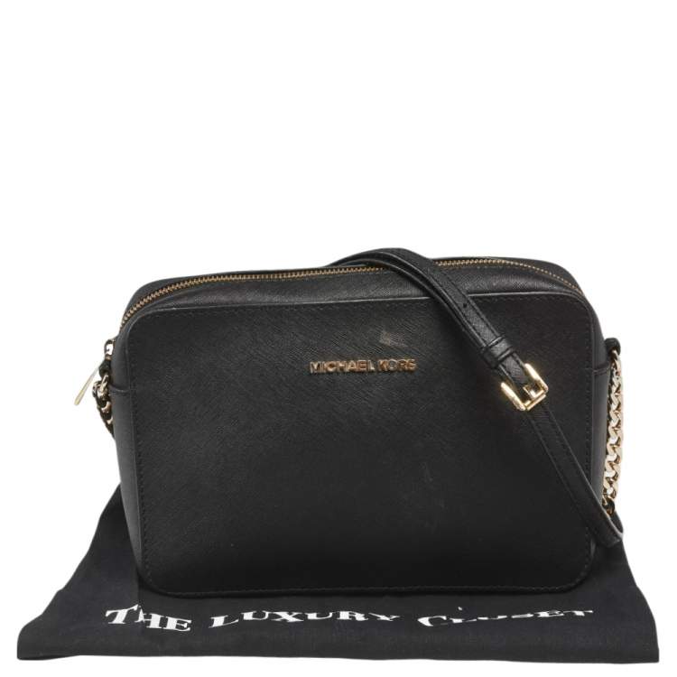 Pre Owned Michael Kors Black Saffiano Leather Jet Set Camera Crossbody Bag