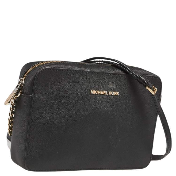 Pre Owned Michael Kors Black Saffiano Leather Jet Set Camera Crossbody Bag