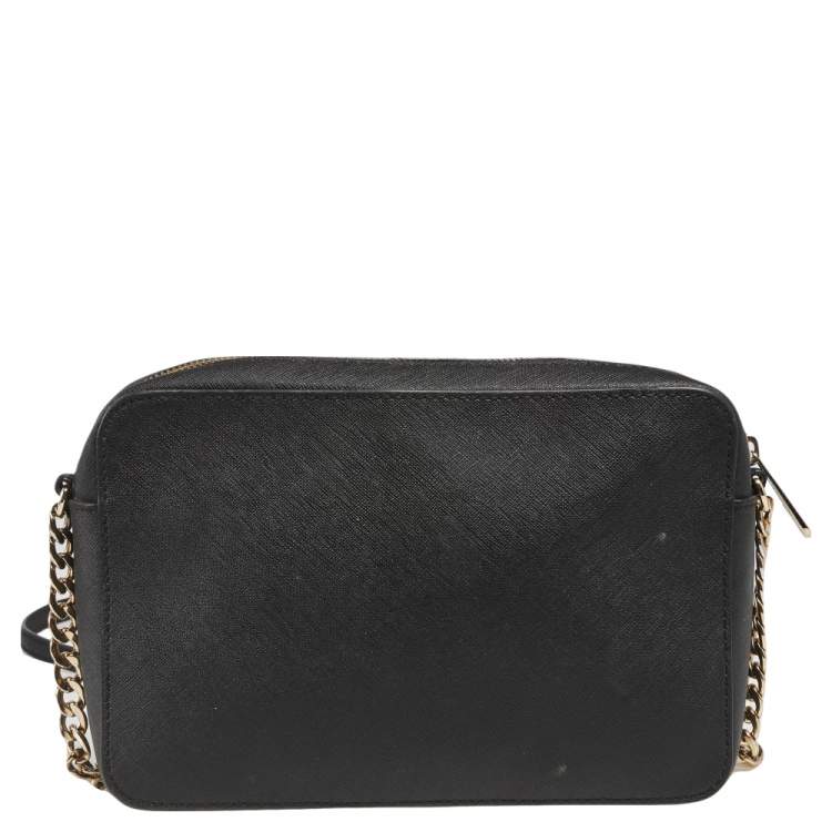 Pre Owned Michael Kors Black Saffiano Leather Jet Set Camera Crossbody Bag