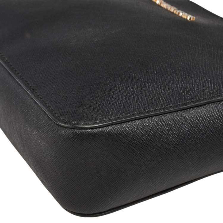 Pre Owned Michael Kors Black Saffiano Leather Jet Set Camera Crossbody Bag