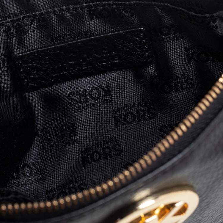 Pre Owned Michael Kors Black Leather Jet Set Wristlet Pouch